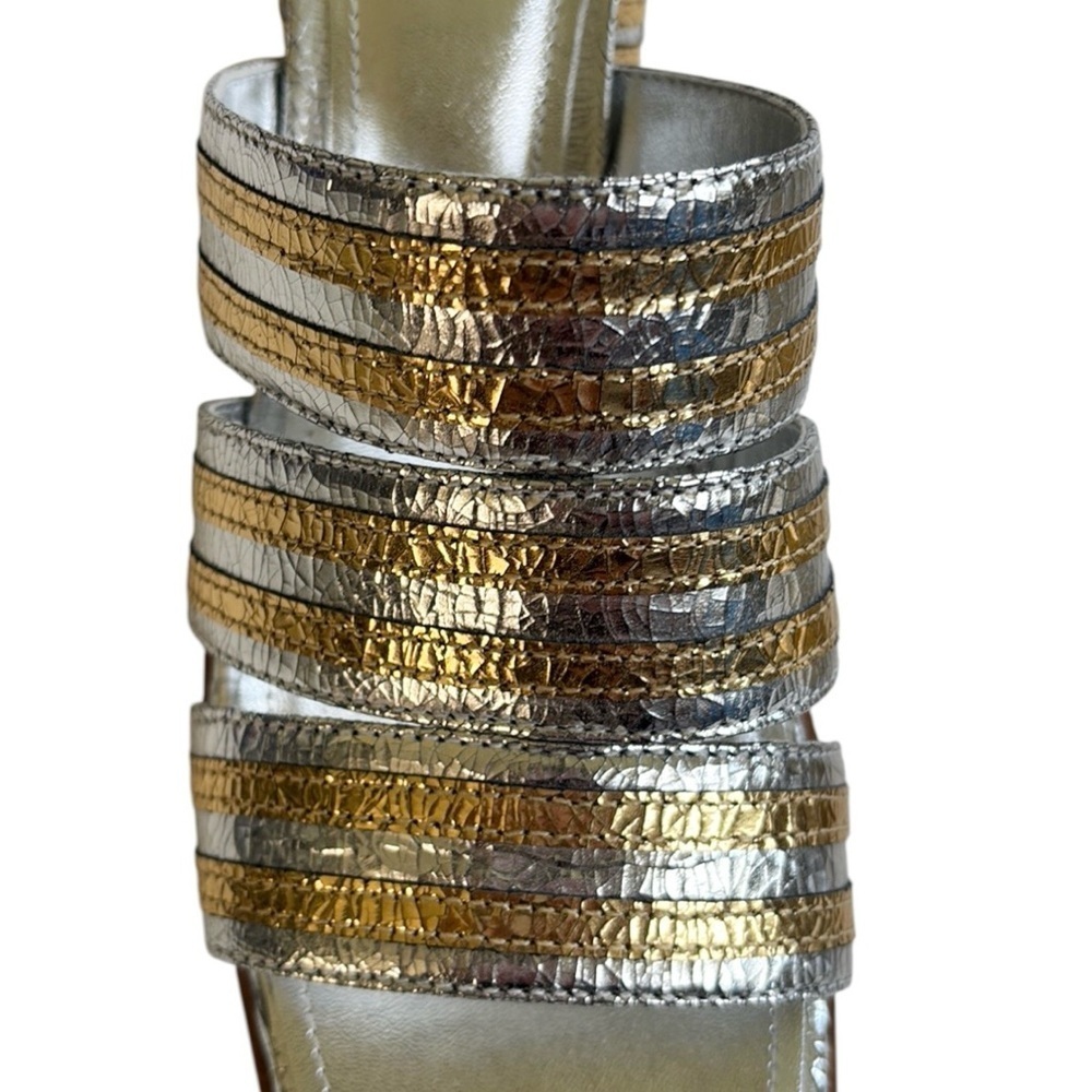 NWOT Arezzo Leather Heidi Heeled Sandals Silver Gold Size 9.5 - Picture 3 of 10